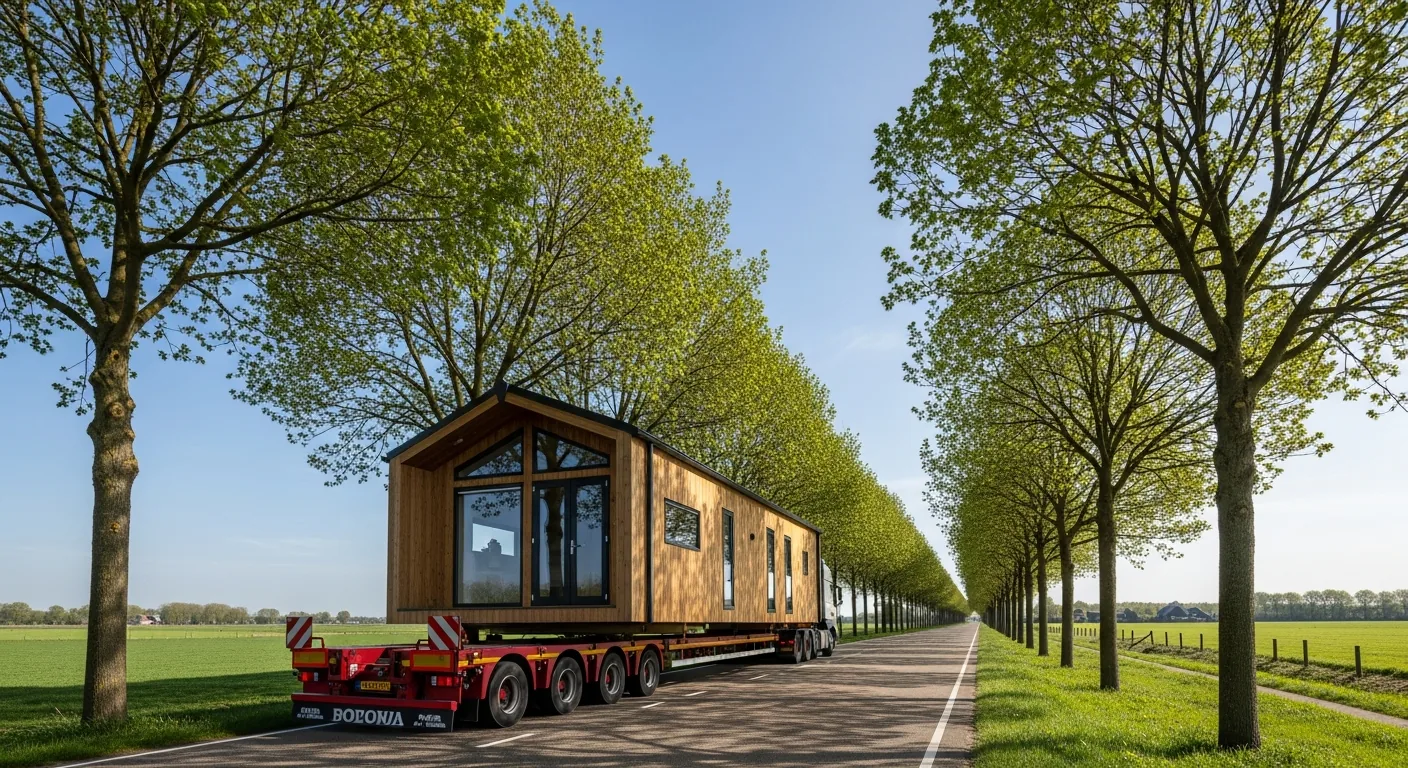 Chalet transport over de weg