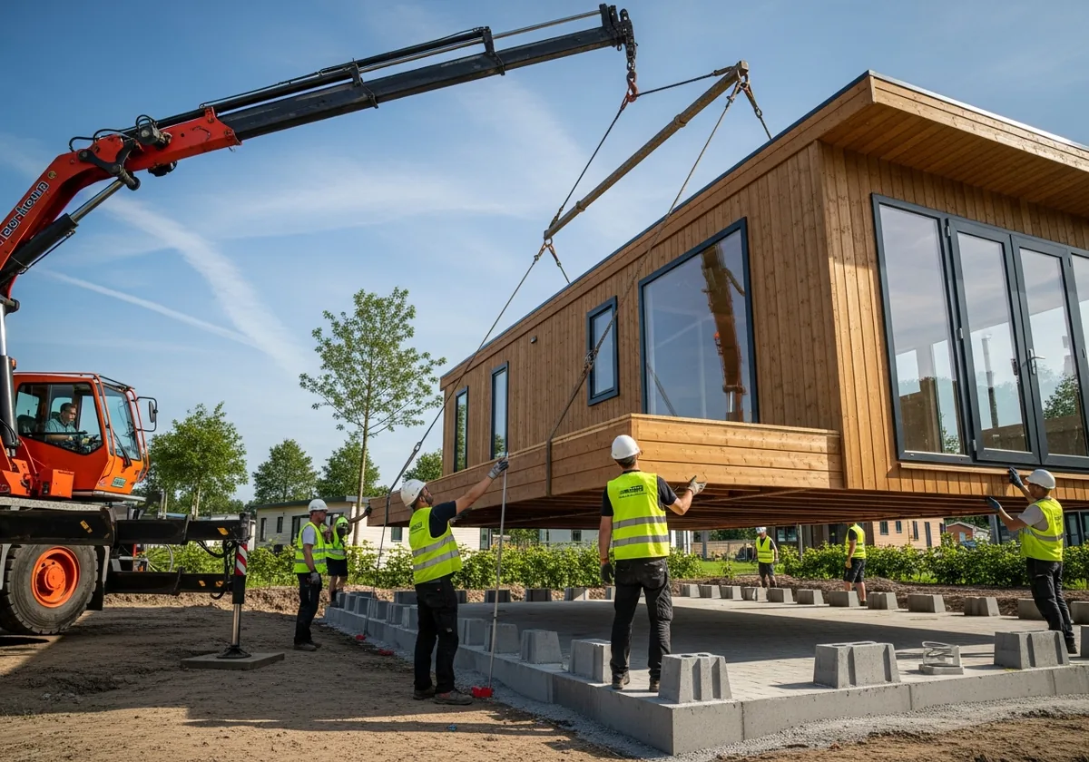 Chalet wordt millimeter-nauwkeurig geplaatst